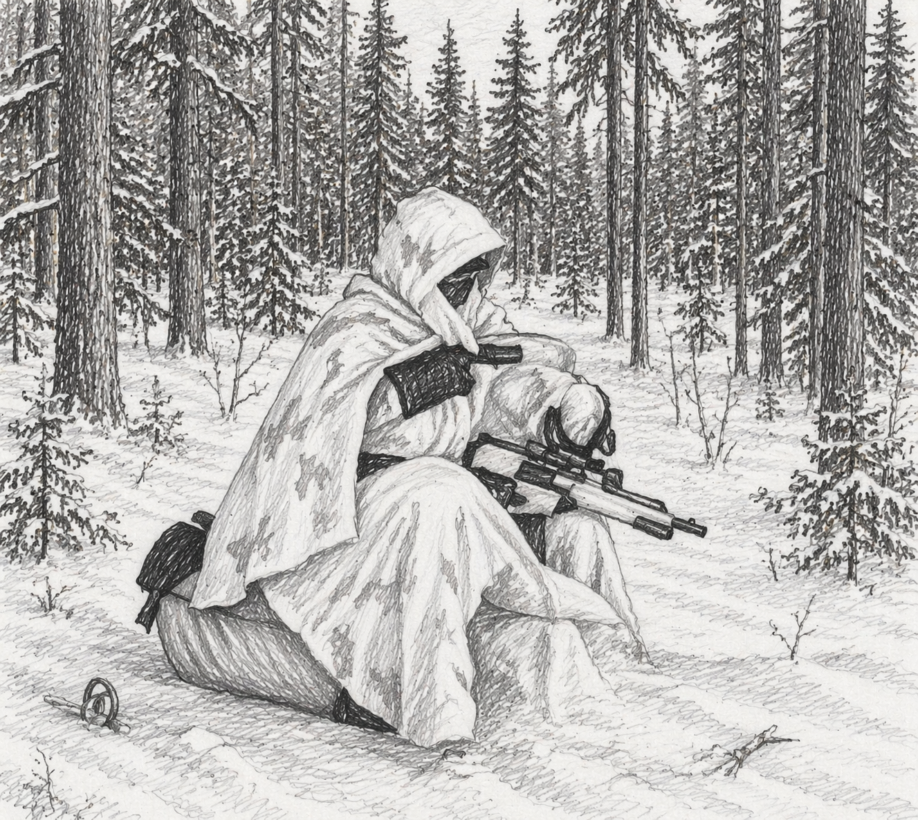 Illustration på militär i vinterlandskap